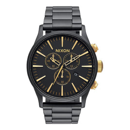 Nixon man watch - Sentry Chrono A386-1041 - Silver black color and gold details