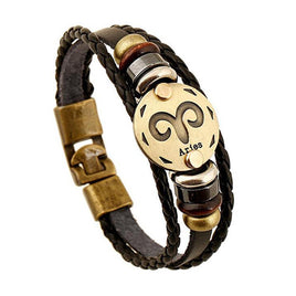 Leather zodiac bracelet, Aries - Vintage Ethnic Retro