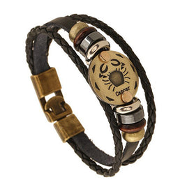 Leather zodiac bracelet, Cancer - Vintage Ethnic Retro