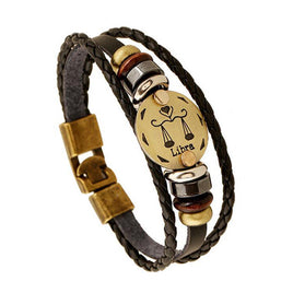 Leather zodiac bracelet, Libra - Vintage Ethnic Retro