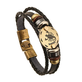 Leather zodiac bracelet, Scorpio - Vintage Ethnic Retro