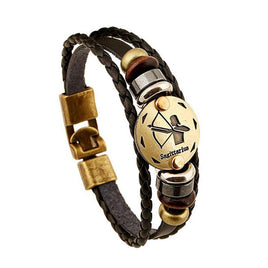 Leather zodiac bracelet, Sagittarius - Vintage Ethnic Retro