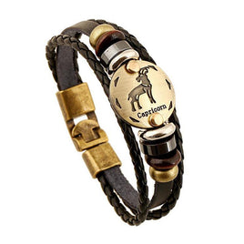 Leather zodiac bracelet, Capricorn - Vintage Ethnic Retro