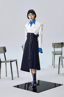 MARIGOLDSHADOWS - Original Kokone Pleated Asymmetrical Skirt - Navy Blue