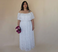 BLUSHFASHION - Original Curvy Ivory Ruffled Crinkle Off-Shoulder Wedding Dress #1327