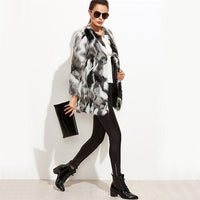 LUXURY AND ME - Original Faux Fur Fuzzy Color Block Open Front Coat