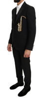 Dolce & Gabbana Black Wool Silk Saxophone Slim Fit Suit - Size IT46-S