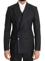 Dolce & Gabbana Gray Wool Blue Silk Double Breasted Suit - Size IT44-XS