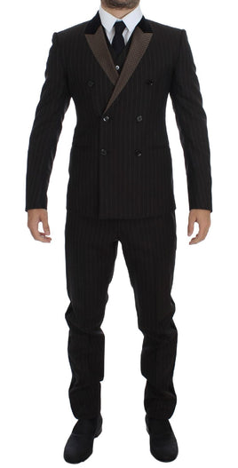 Dolce & Gabbana Brown Striped Wool Slim 3 Piece Suit Tuxedo - Size IT48-M