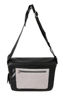 Billionaire Italian Couture Black Gray Leather Messenger Shoulder Bag - One Size