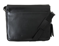 Billionaire Italian Couture Black Gray Leather Messenger Shoulder Bag - One Size