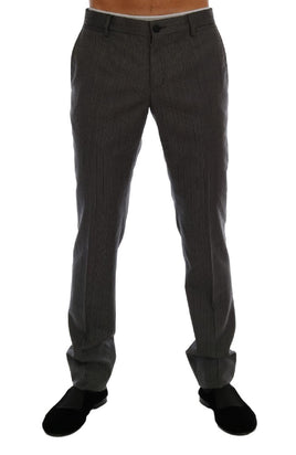 Dolce & Gabbana Gray Wool Striped Formal Pants - Size IT54-XL