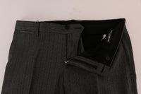 Dolce & Gabbana Gray Wool Striped Formal Pants - Size IT54-XL