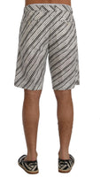 Dolce & Gabbana White Black Striped Casual Shorts - Size IT52-XL