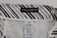 Dolce & Gabbana White Black Striped Casual Shorts - Size IT52-XL