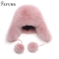 2021 New Fur Hat Women Natural Raccoon Fox Fur Russian Ushanka Hats Winter Thick Warm Ears Fashion Bomber Cap Raccoon Snow Caps