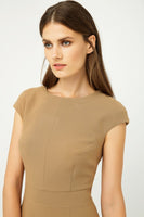 CONQUISTA FASHION - Original Solid Colour Dress With Cap Sleeves Camel Color