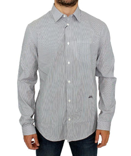 GF Ferre Gray Striped Cotton Casual Shirt - Size IT52-XL