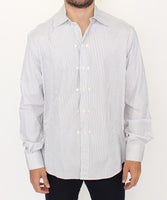 Ermanno Scervino White Gray Striped Regular Fit Casual Shirt - Size IT50-L