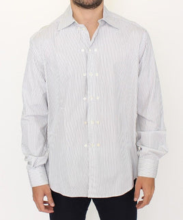 Ermanno Scervino White Gray Striped Regular Fit Casual Shirt - Size IT50-L