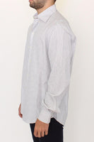 Ermanno Scervino White Gray Striped Regular Fit Casual Shirt - Size IT50-L