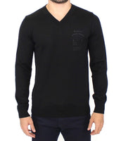 Ermanno Scervino Black Wool Blend V-neck Pullover Sweater - Size IT48-M