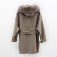 MISS JANEFUR - Original Cashmere Jacket Women Ladies Hand Made Women Fox Fur Collar Wool Coat Casual Winter Wool Jacket Woolen Overcoat Cashmere Coat