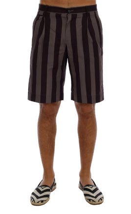 Dolce & Gabbana Gray Purple Striped Cotton Shorts - Size IT44-XS