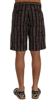 Dolce & Gabbana Bordeaux White Striped Hemp Casual Shorts - Size IT52-XL