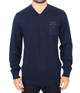 Ermanno Scervino Blue Wool Blend V-neck Pullover Sweater - Size IT52-L