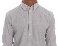 Frankie Morello White Blue Striped Casual Cotton Regular Fit Shirt - Size S