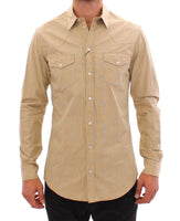 Dolce & Gabbana Beige Checkered SICILIA Fit Logo Casual Shirt - Size 39