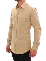 Dolce & Gabbana Beige Checkered SICILIA Fit Logo Casual Shirt - Size 39