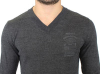 Ermanno Scervino Gray Wool Blend V-neck Pullover Sweater - Size IT58-XXL