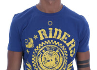 Frankie Morello Blue Cotton RIDERS Crewneck T-Shirt - Size S