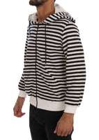 Daniele Alessandrini Blue White Striped Hooded Cotton Sweater - Size S