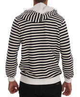 Daniele Alessandrini Blue White Striped Hooded Cotton Sweater - Size S