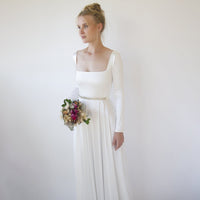 BLUSHFASHION - Original Bestseller Ivory Square Neckline Minimalist Satin Wedding Dress #1351