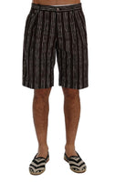 Dolce & Gabbana Bordeaux White Striped Hemp Casual Shorts - Size IT48-M