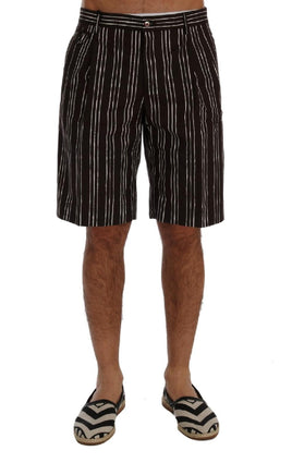 Dolce & Gabbana Bordeaux White Striped Hemp Casual Shorts - Size IT48-M