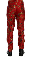 Dolce & Gabbana Red Silk Bird Print Dress Pants - Size IT52-XL