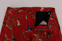 Dolce & Gabbana Red Silk Bird Print Dress Pants - Size IT52-XL