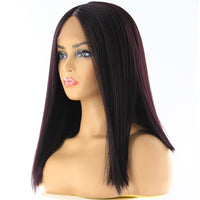 Yaki Straight Lace Front Synthetic Hair Wigs High Temperature Fiber X-Tress Ombre Green Color Short Blunt Lace Wig Middle Part