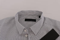 Frankie Morello White Blue Striped Casual Cotton Regular Fit Shirt - Size L