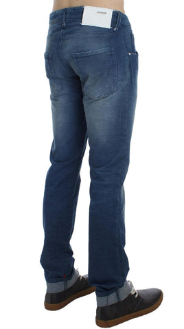 ACHT Blue Wash Denim Cotton Stretch Slim Fit Jeans - Size W34