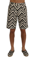 Dolce & Gabbana White Black Striped Cotton Linen Shorts - Size IT52-XL