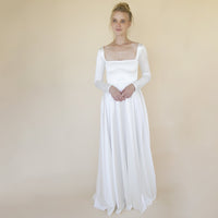 BLUSHFASHION - Original Bestseller Ivory Square Neckline Minimalist Satin Wedding Dress #1351