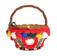 Dolce & Gabbana Multicolor AGNESE Straw Crystal  Pom Pom Bag - One Size