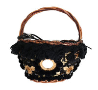 Dolce & Gabbana Beige Straw Snakeskin Pom Pom Crystal AGNESE Bag - One Size