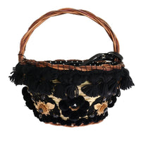 Dolce & Gabbana Beige Straw Snakeskin Pom Pom Crystal AGNESE Bag - One Size